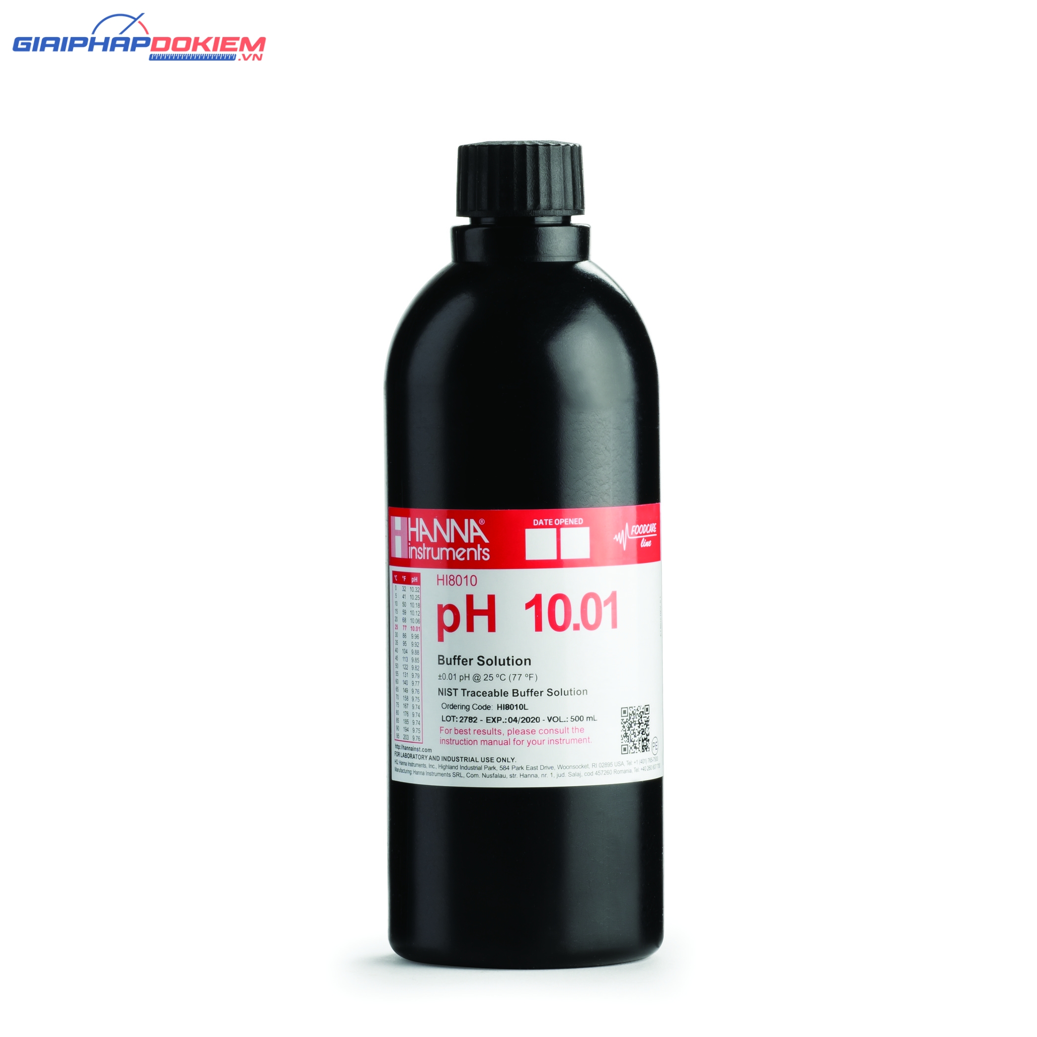 Dung Dịch Hiệu Chuẩn pH10.01, Chai FDA 500 mL Hanna HI8010L 1 Dung Dịch Hiệu Chuẩn pH10.01, Chai FDA 500 mL Hanna HI8010L