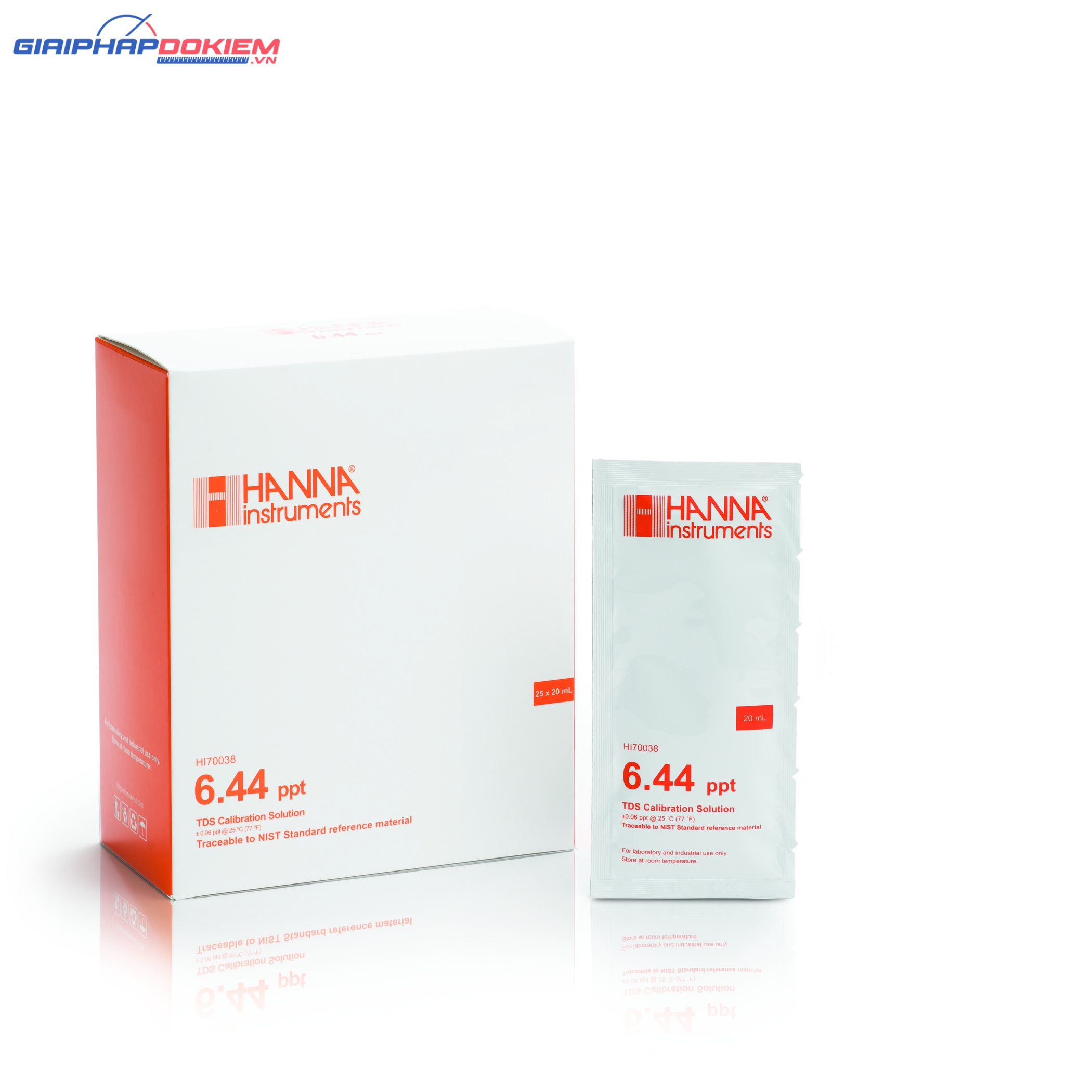Dung Dịch Hiệu Chuẩn TDS 6.44 g/L (ppt), Hộp 25 gói 20mL Hanna HI70038P 1 Dung Dịch Hiệu Chuẩn TDS 6.44 g/L (ppt), Hộp 25 gói 20mL Hanna HI70038P