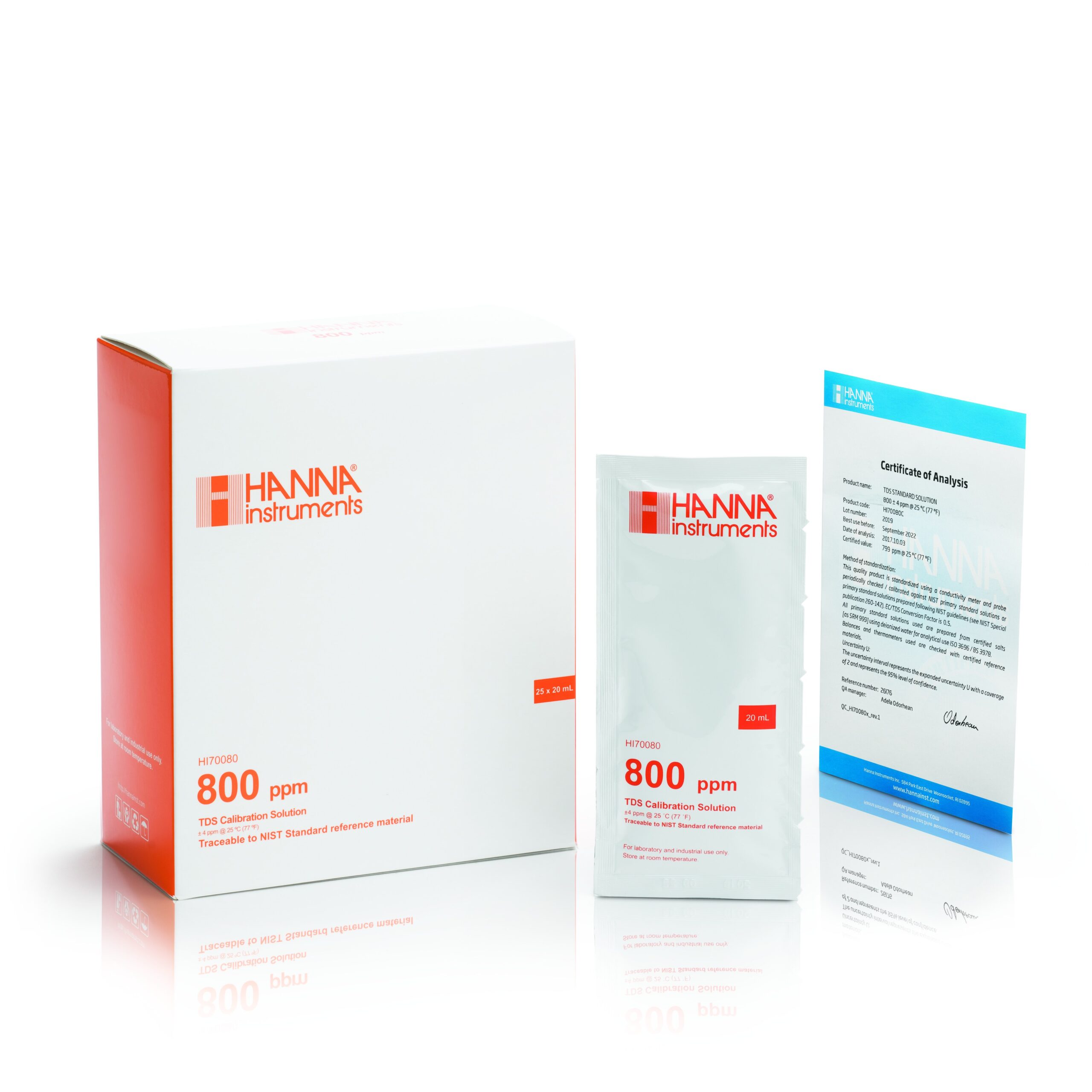 Dung Dịch Hiệu Chuẩn TDS 800 mg/L (ppm), Hộp 25 gói 20mL Hanna HI70080P 1 Dung Dịch Hiệu Chuẩn TDS 800 mg/L (ppm), Hộp 25 gói 20mL Hanna HI70080P