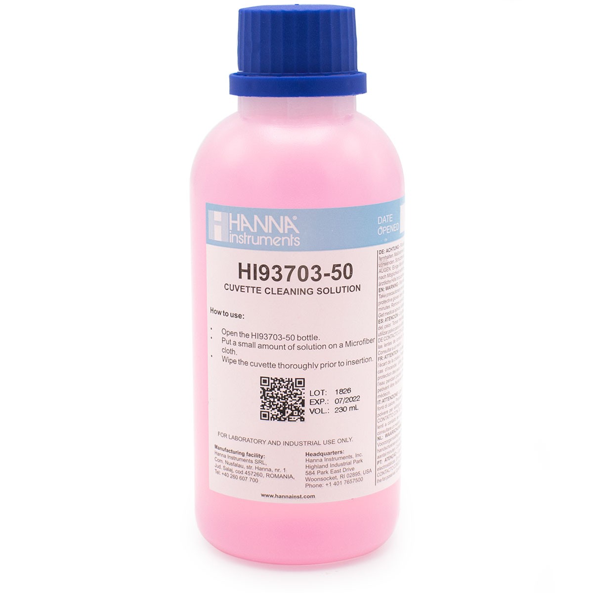 Dung Dịch Rửa Cuvet, Chai 230mL Hanna HI93703-50 1 Dung Dịch Rửa Cuvet, Chai 230mL Hanna HI93703-50