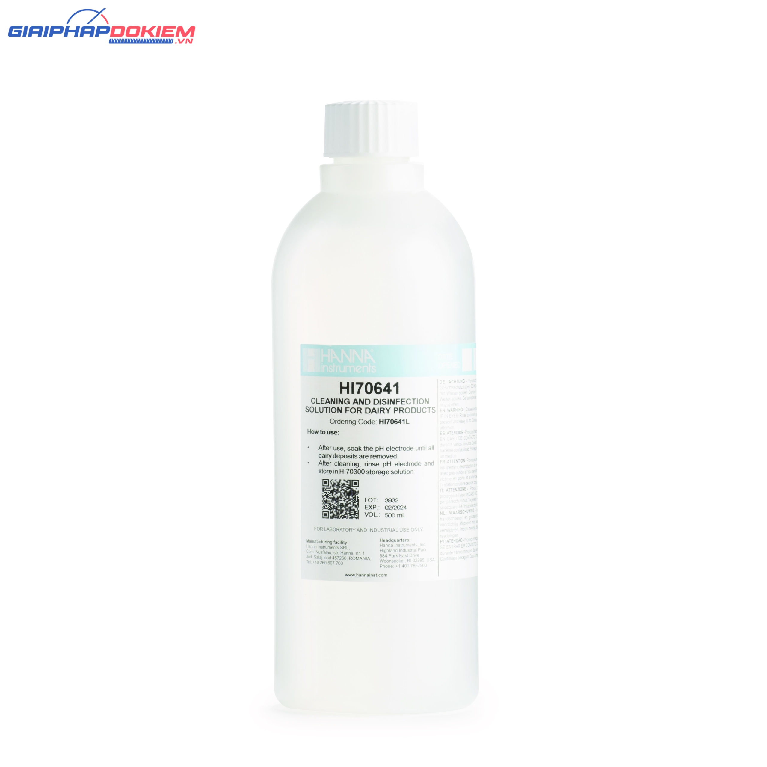 Dung Dịch Rửa Điện Cực Trong Các Sản Phẩm Từ Sữa, 500 mL Hanna HI70641L 1 Dung Dịch Rửa Điện Cực Trong Các Sản Phẩm Từ Sữa, 500 mL Hanna HI70641L