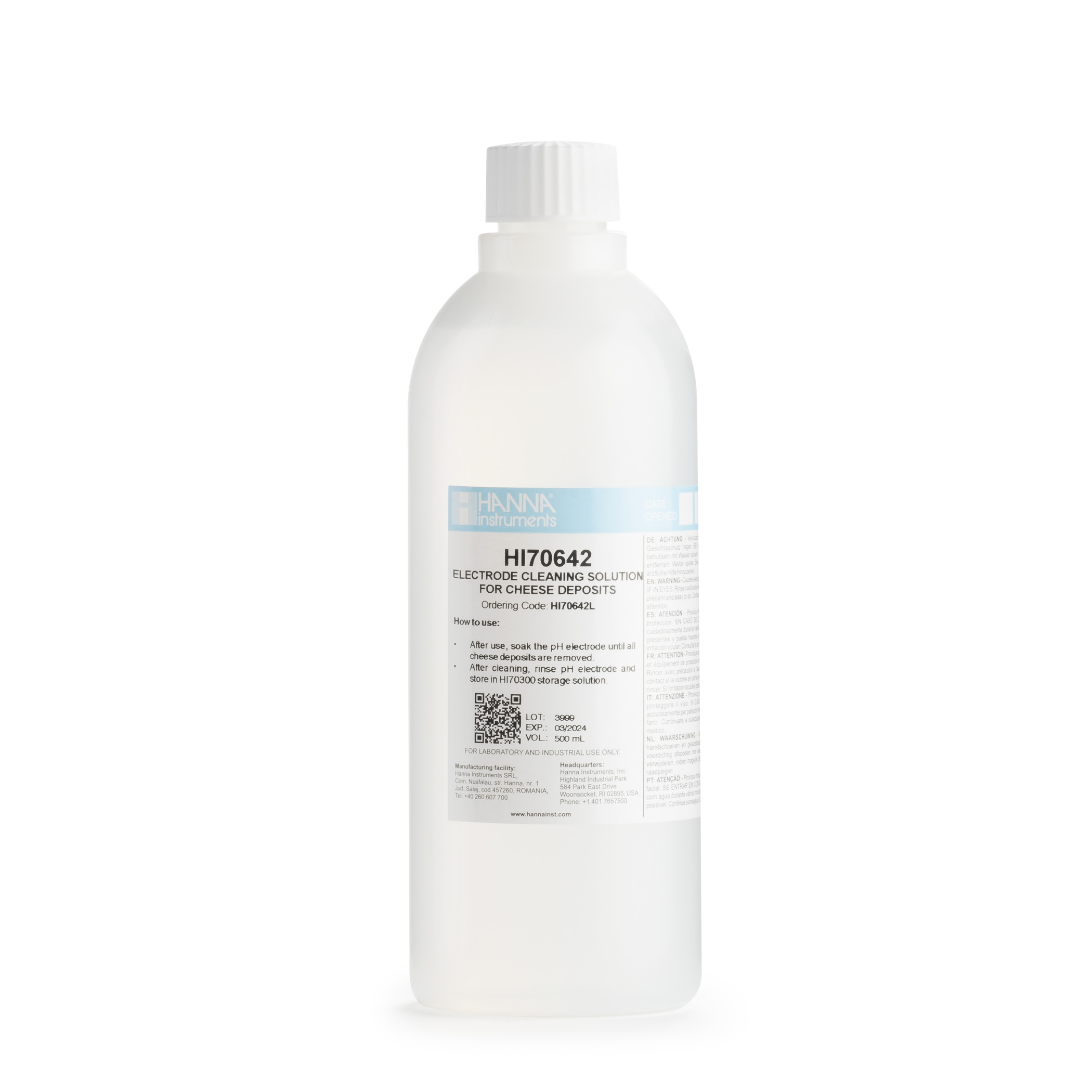 Dung Dịch Rửa Điện Cực Trong Pho Mát, Chai 500 mL Hanna HI70642L 4 Dung Dịch Rửa Điện Cực Trong Pho Mát, Chai 500 mL Hanna HI70642L - Ảnh 2