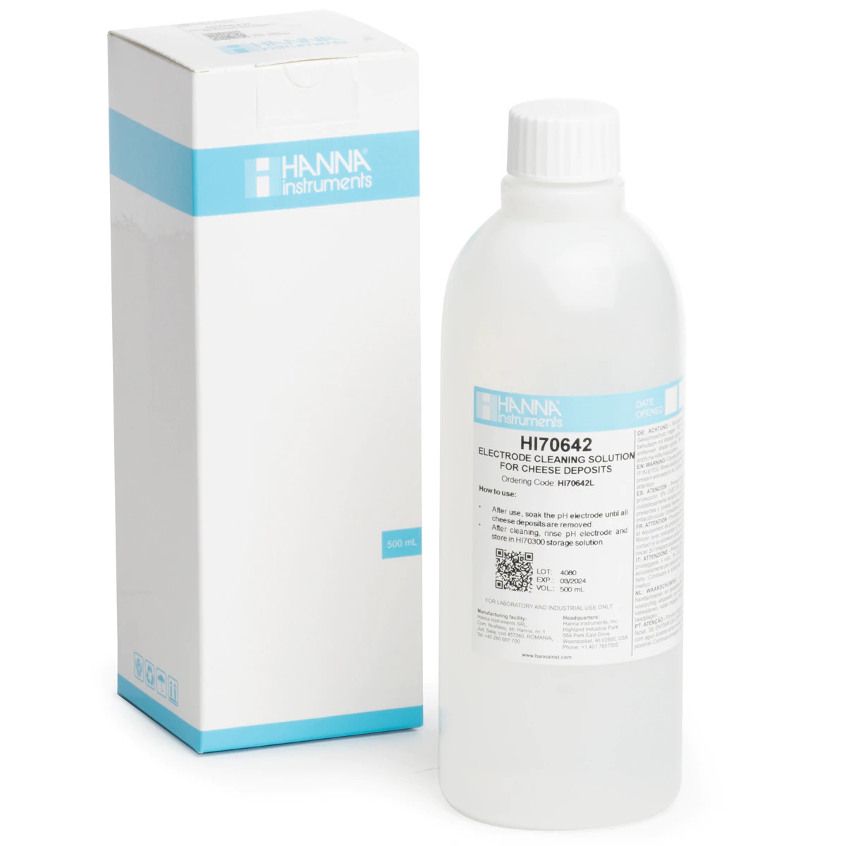 Dung Dịch Rửa Điện Cực Trong Pho Mát, Chai 500 mL Hanna HI70642L 3 Dung Dịch Rửa Điện Cực Trong Pho Mát, Chai 500 mL Hanna HI70642L