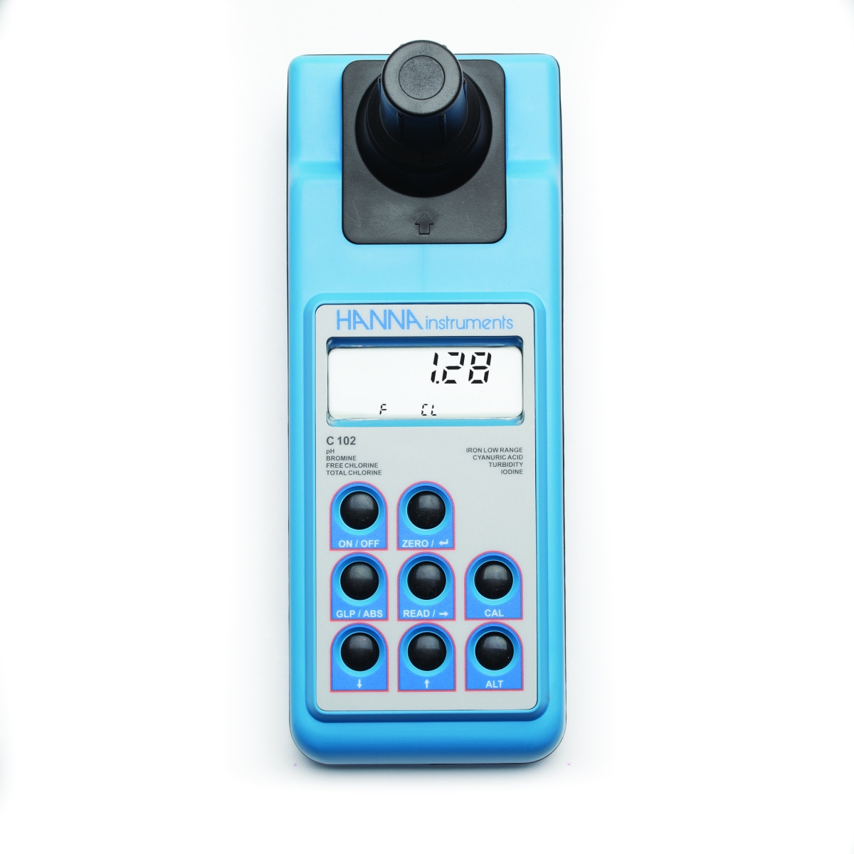 Máy Đo pH, Độ Đục, Clo, Axit Cyanuric, Iot, Brom Và Sắt Hanna HI93102 Máy Đo pH, Độ Đục, Clo, Axit Cyanuric, Iot, Brom Và Sắt Hanna HI93102