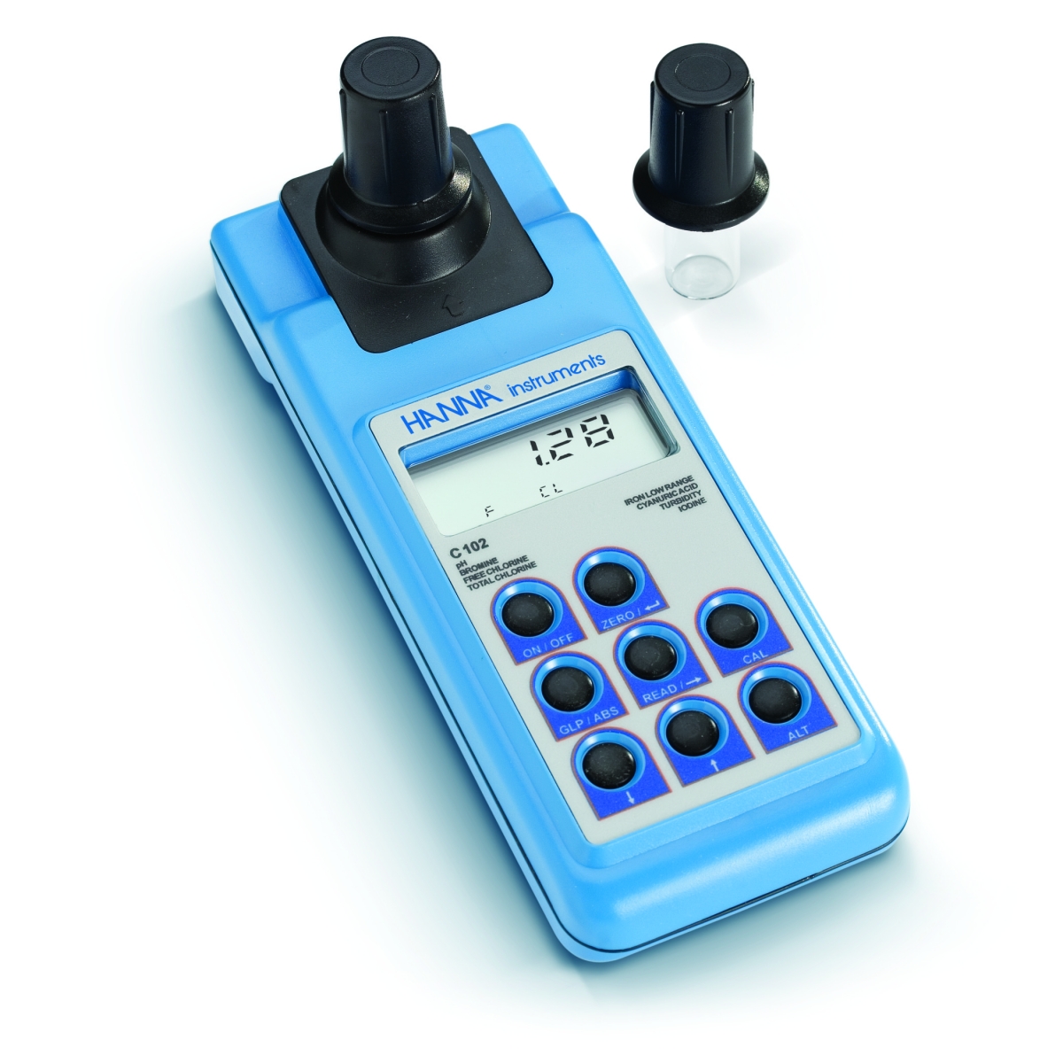 Máy Đo pH, Độ Đục, Clo, Axit Cyanuric, Iot, Brom Và Sắt Hanna HI93102 Máy Đo pH, Độ Đục, Clo, Axit Cyanuric, Iot, Brom Và Sắt Hanna HI93102