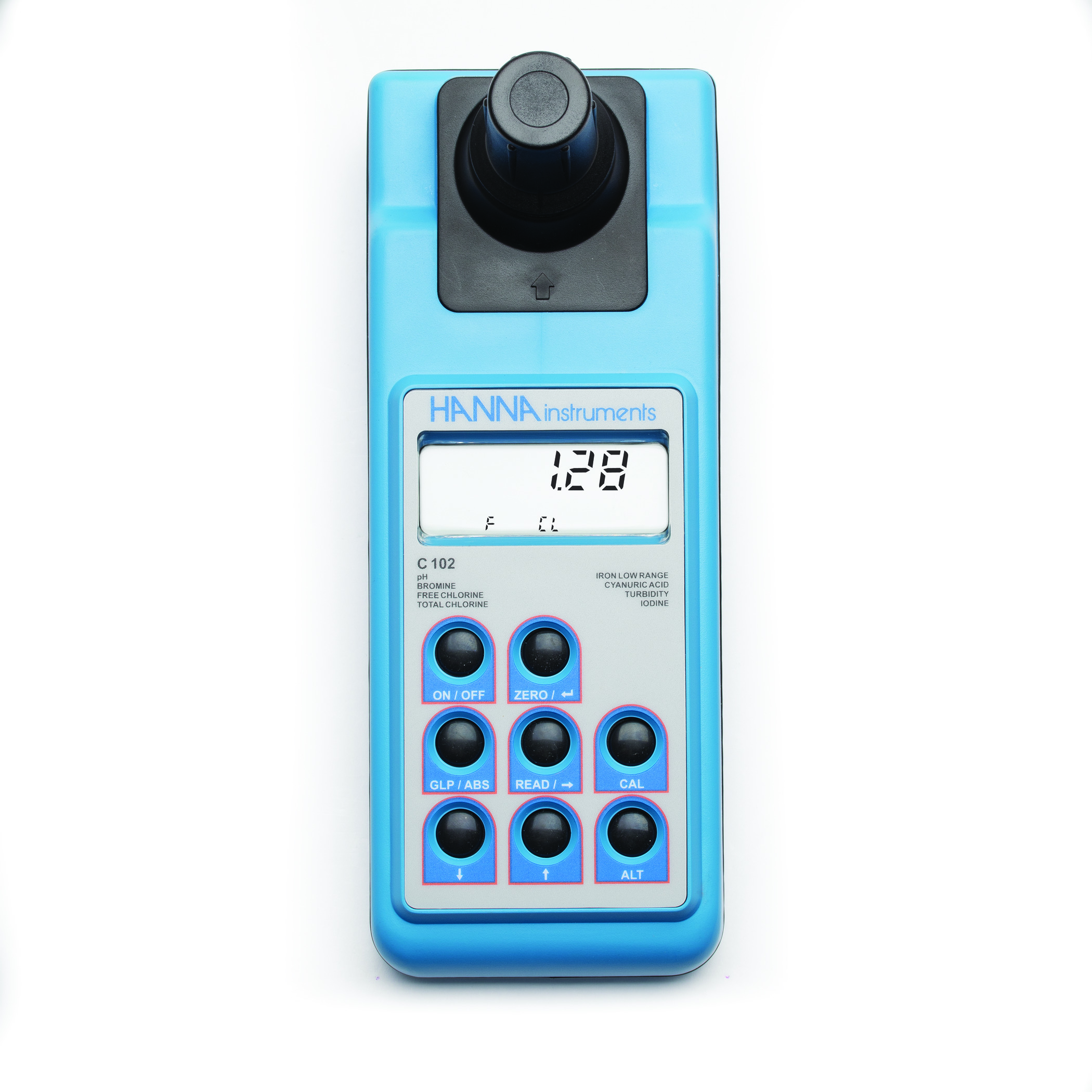 Máy Đo pH, Độ Đục, Clo, Axit Cyanuric, Iot, Brom Và Sắt Hanna HI93102 1 Máy Đo pH, Độ Đục, Clo, Axit Cyanuric, Iot, Brom Và Sắt Hanna HI93102