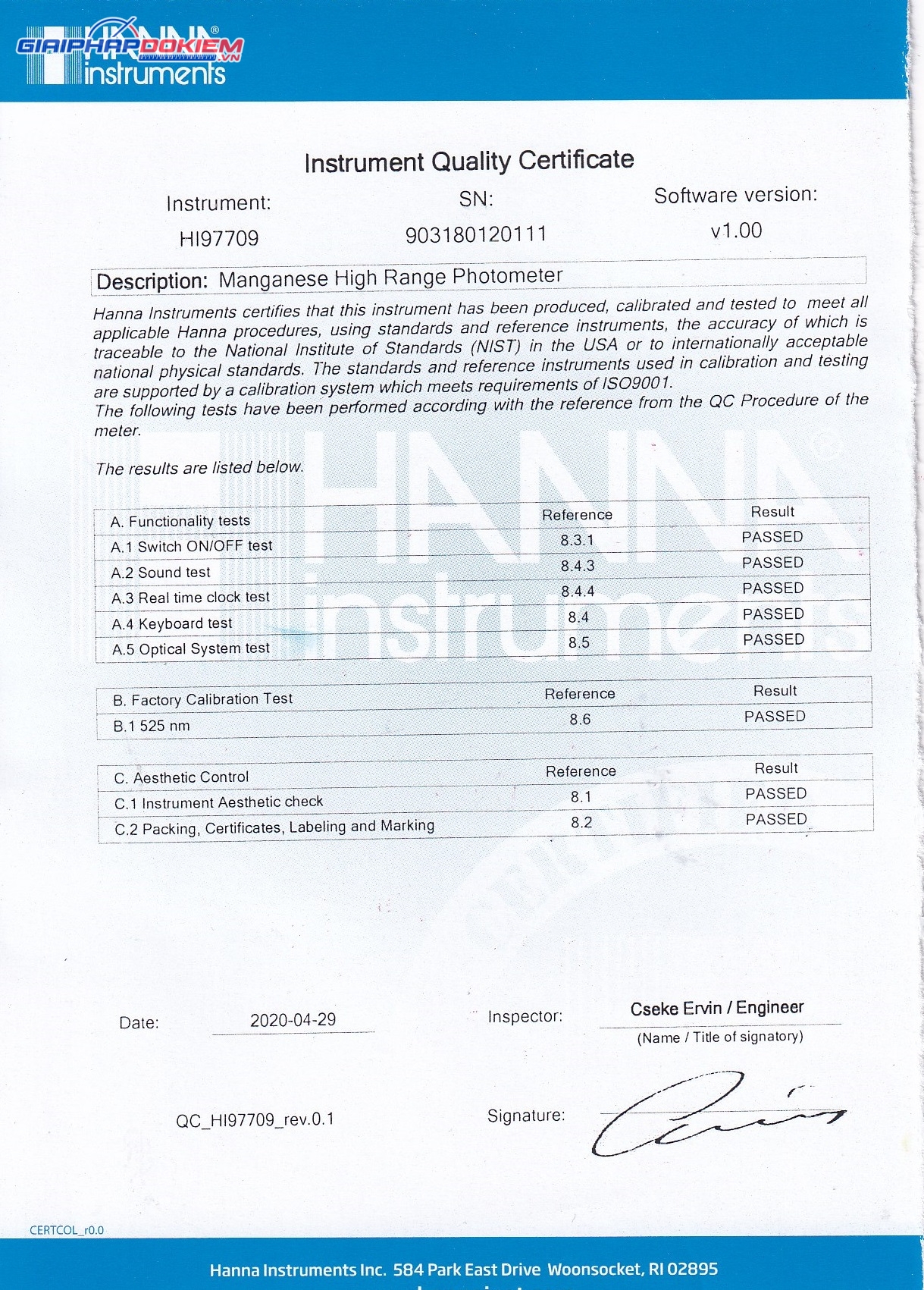 Máy Quang Đo Mangan Thang Cao Trong Nước Sạch Hanna HI97709 5 Máy Quang Đo Mangan Thang Cao Trong Nước Sạch Hanna HI97709 - Ảnh 5