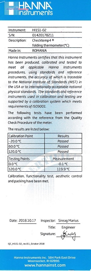 Nhiệt Kế Bỏ Túi Checktemp® 4 Hanna HI151-02 4 Nhiệt Kế Bỏ Túi Checktemp® 4 Hanna HI151-02 - Ảnh 4