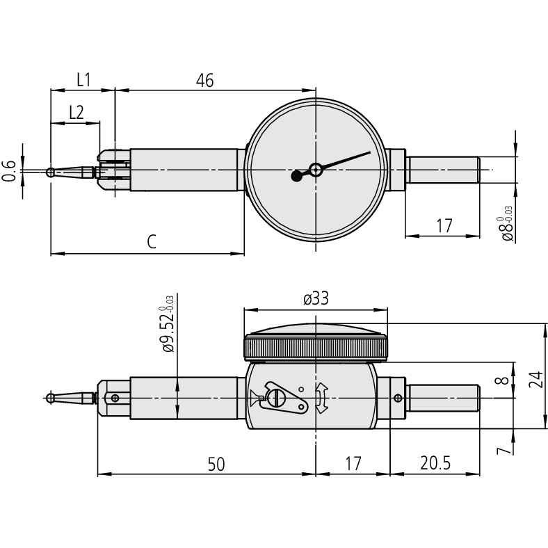 Đồng Hồ So Chân Gập, Dial Test Indicator, Horiz. Pocket Type 0,14mm, 0,001mm, 8mm Stem Mitutoyo 513-501E 5 Đồng Hồ So Chân Gập, Dial Test Indicator, Horiz. Pocket Type 0,14mm, 0,001mm, 8mm Stem Mitutoyo 513-501E - Ảnh 2