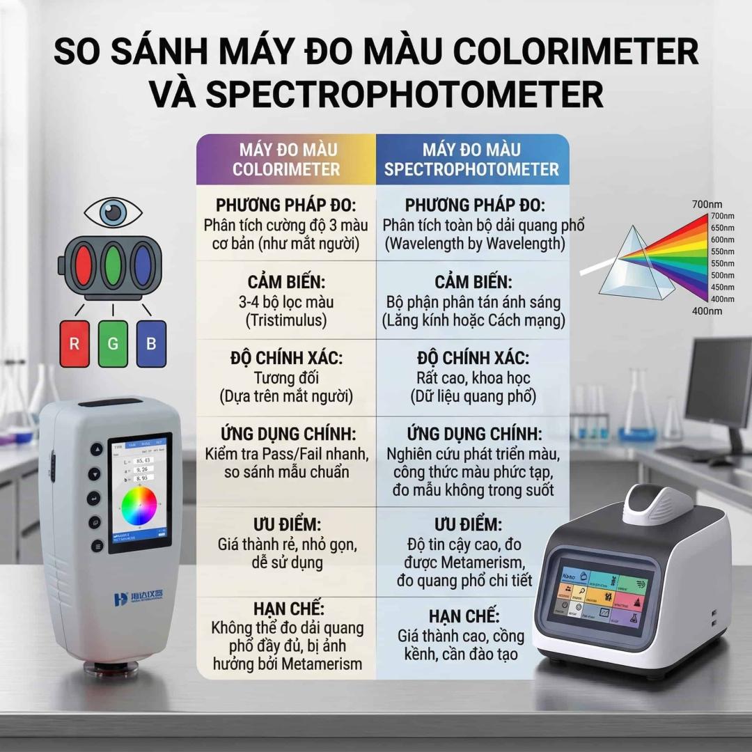 So sánh máy đo màu Colorimeter và Spectrophotometer