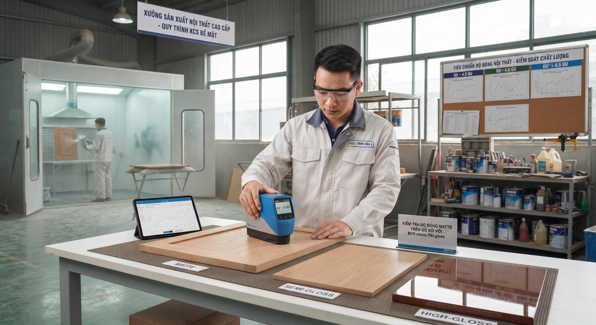 Đo Độ Bóng Gỗ Nội Thất BYK: Quy Trình, Góc Đo Và Cách Chọn Máy 10 Ứng dụng máy đo độ bóng gỗ nội thất BYK trong xưởng sản xuất nội thất gỗ
